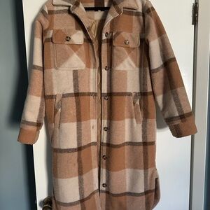 Rip Curl Tan and Cream Plaid Trench Coat